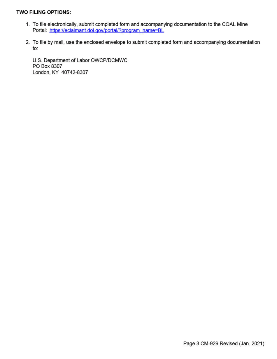 Form CM-929 Report of Changes That May Affect Your Black Lung Benefits, Page 5