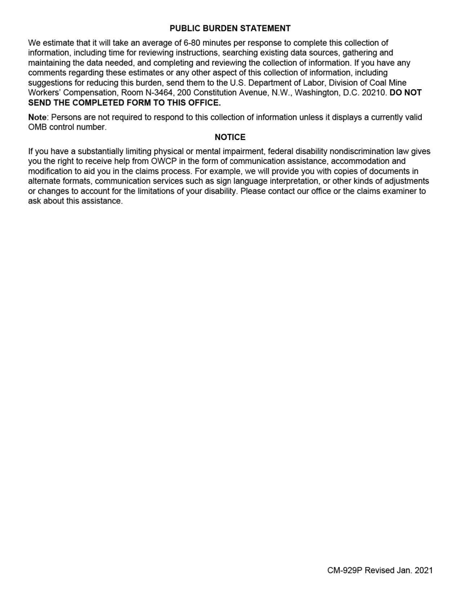 Form CM-929P Report of Changes That May Affect Your Black Lung Benefits, Page 3