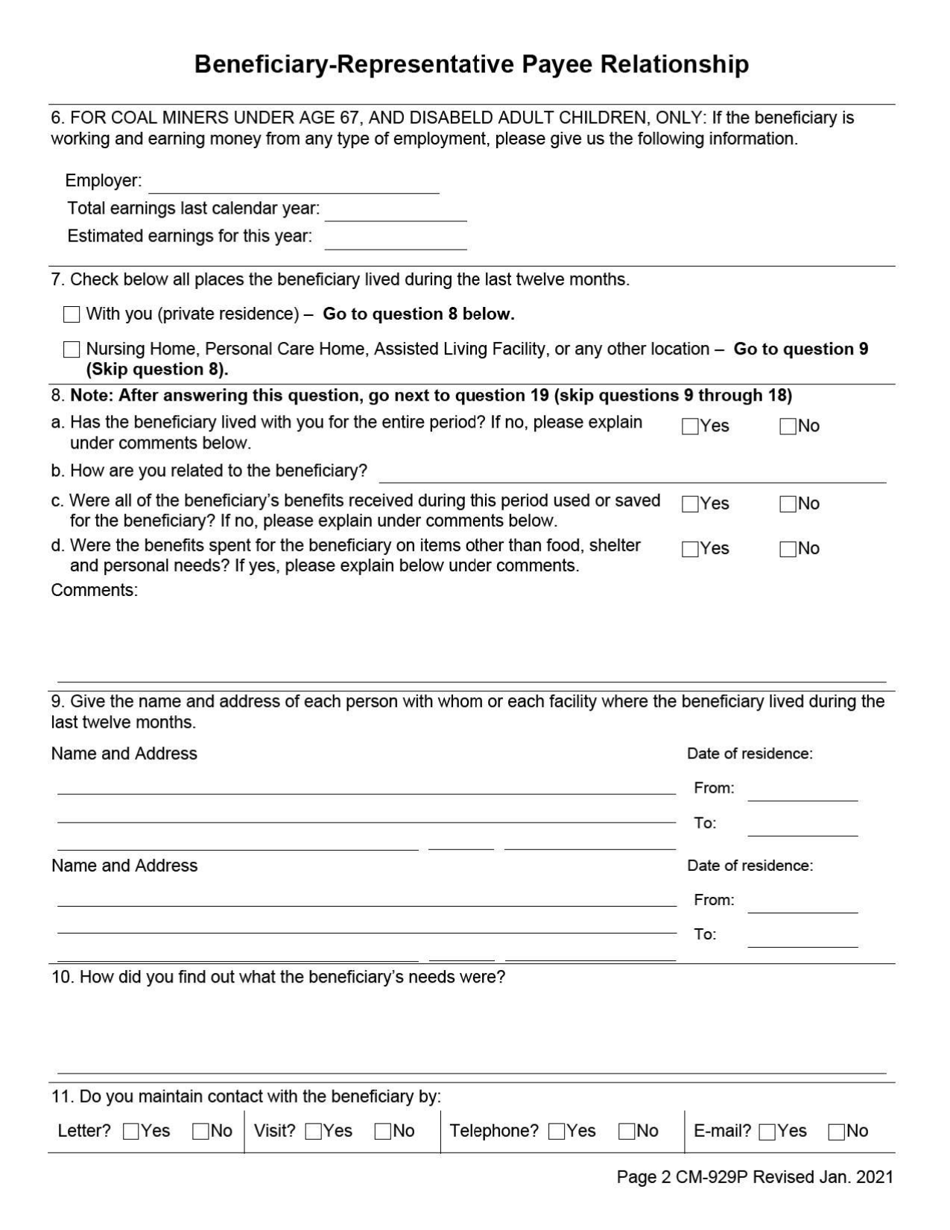 Form CM-929P Report of Changes That May Affect Your Black Lung Benefits, Page 5