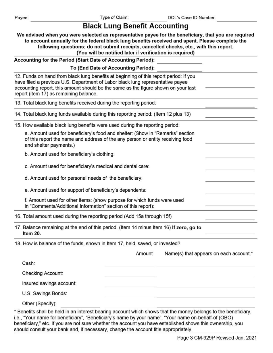 Form CM-929P Report of Changes That May Affect Your Black Lung Benefits, Page 6