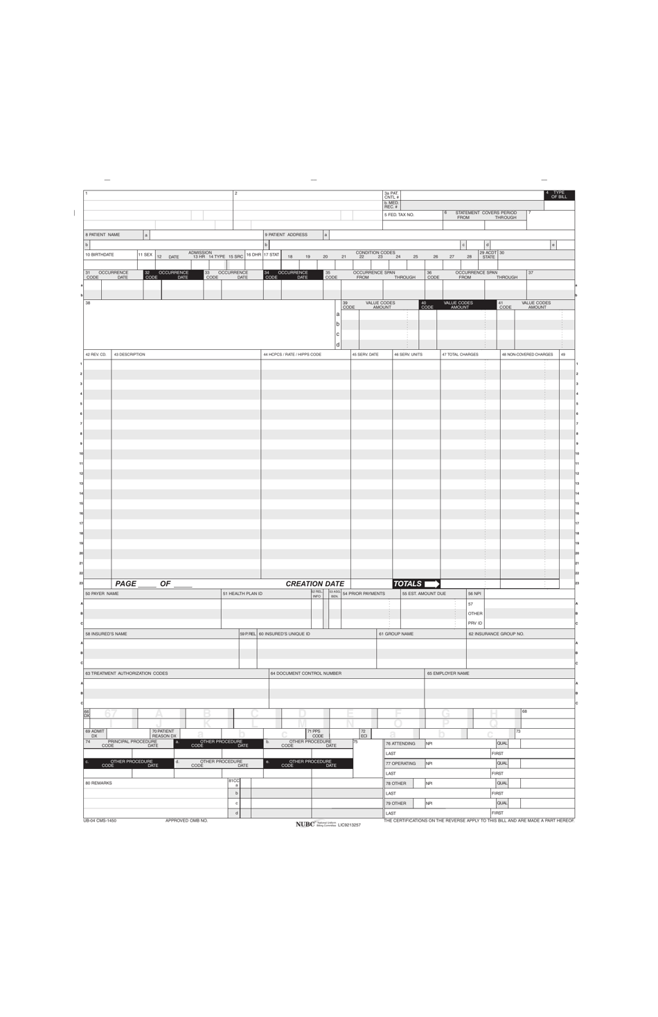 Form OWCP-04 Uniform Billing Form, Page 1