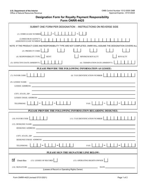 Form ONRR-4425  Printable Pdf
