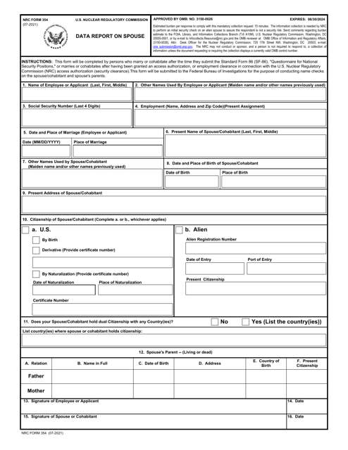 NRC Form 354  Printable Pdf