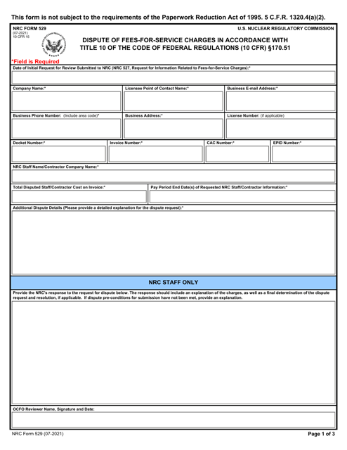 NRC Form 529  Printable Pdf