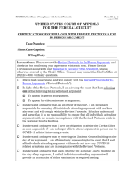 Form 33A Certification of Compliance With Revised Protocols for in-Person Argument