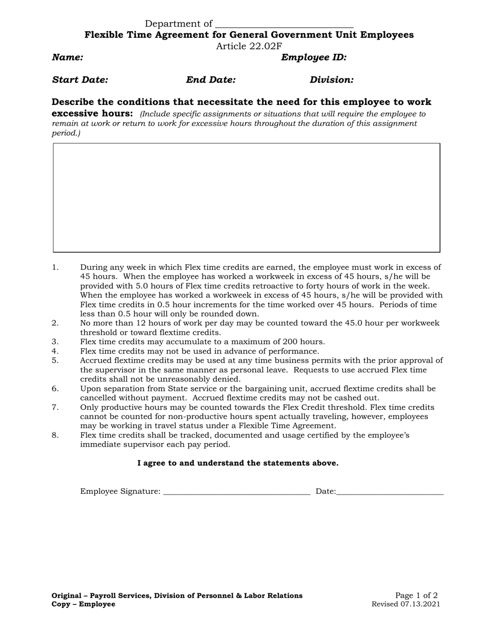 Flexible Time Agreement for General Government Unit Employees - Alaska, Page 1