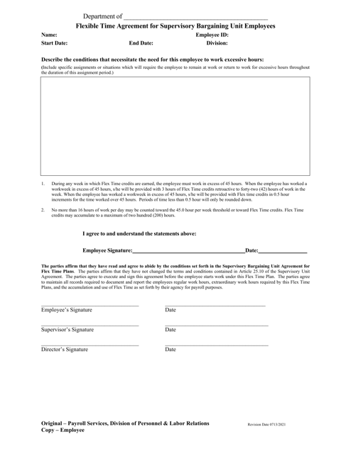 Flexible Time Agreement for Supervisory Bargaining Unit Employees - Alaska Download Pdf