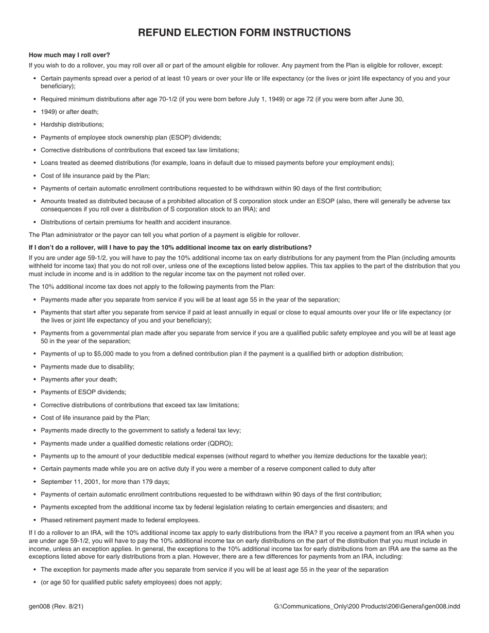 Form GEN008 Refund Election (Pers Tier I / II / Iii, Trs Tier I / II, Jrs) - Alaska, Page 4