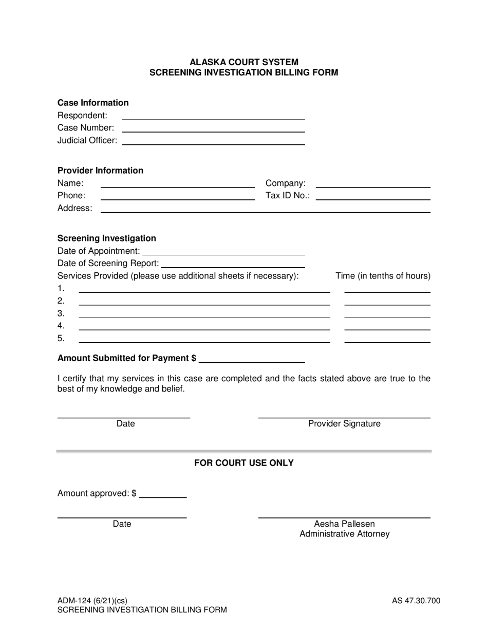 Form ADM-124 Download Fillable PDF or Fill Online Screening ...