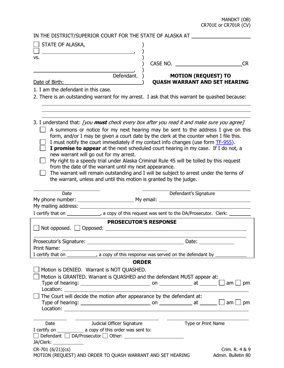 Form CR-701 - Fill Out, Sign Online and Download Fillable PDF, Alaska ...