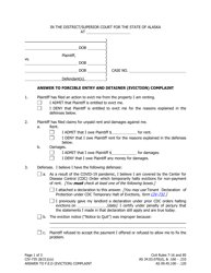 Document preview: Form CIV-735 Answer to Forcible Entry and Detainer (Eviction) Complaint - Alaska