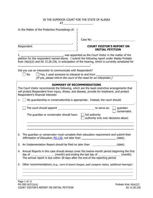 Form PG-200 Court Visitor's Report on Initial Petition - Alaska