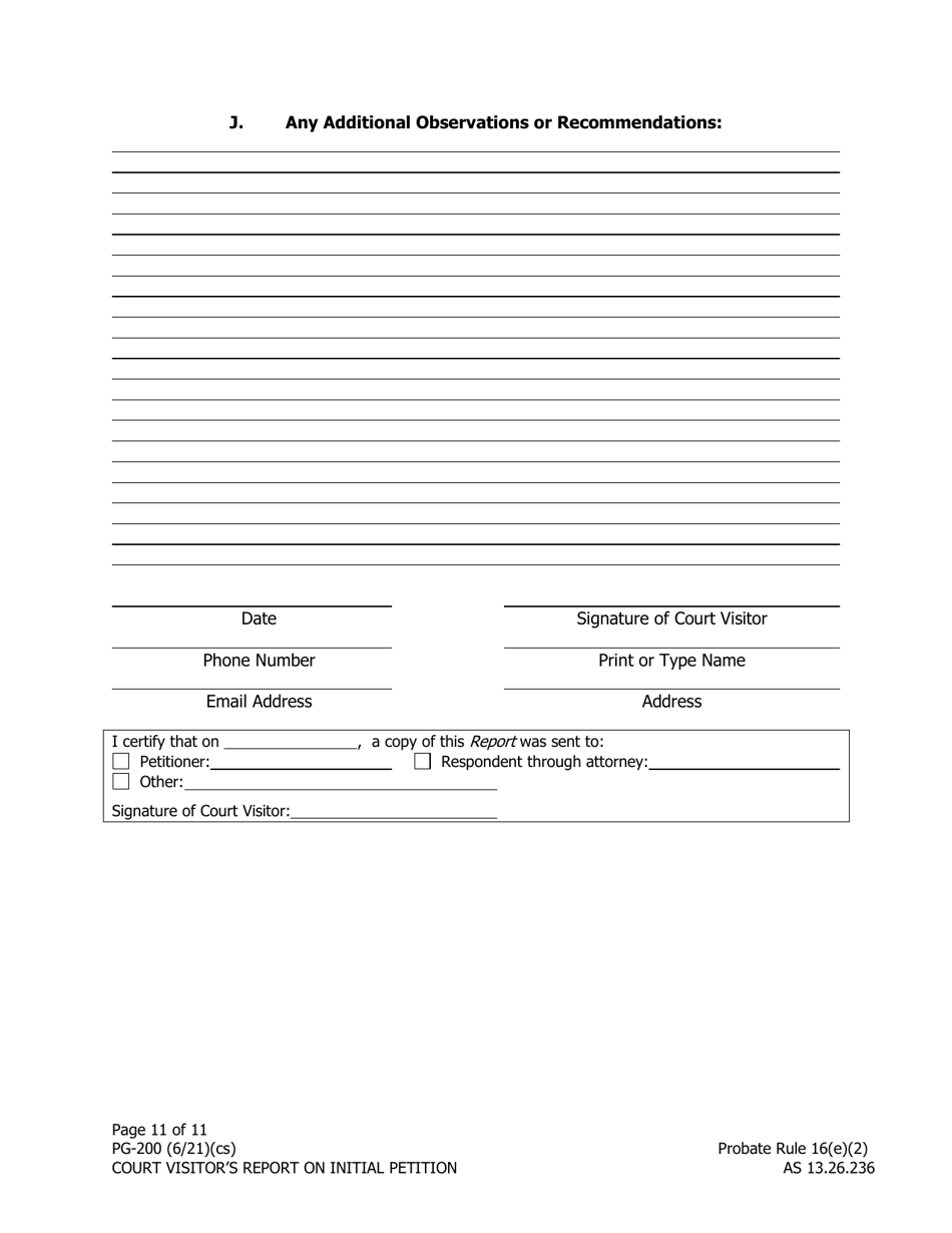 Form PG-200 Court Visitors Report on Initial Petition - Alaska, Page 11