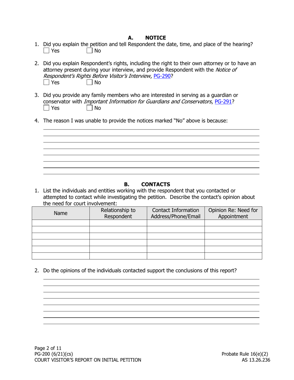 Form PG-200 Court Visitors Report on Initial Petition - Alaska, Page 2