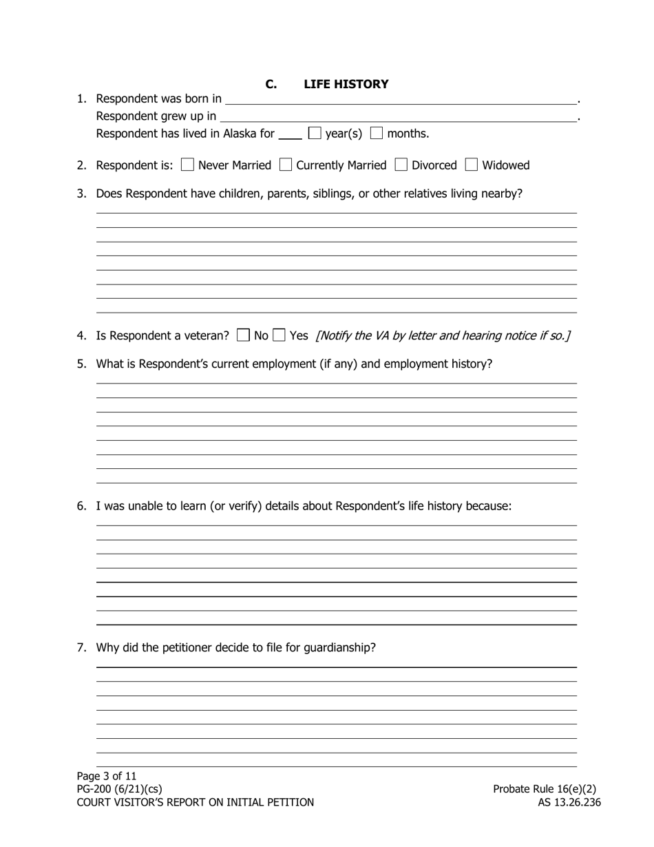 Form PG-200 Court Visitors Report on Initial Petition - Alaska, Page 3