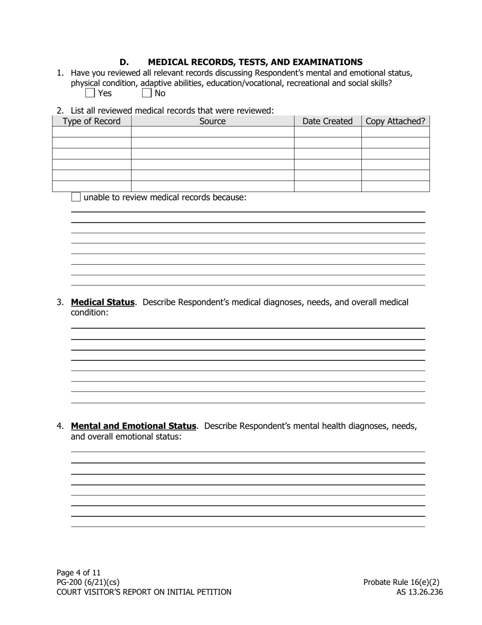 Form PG-200 Court Visitors Report on Initial Petition - Alaska, Page 4