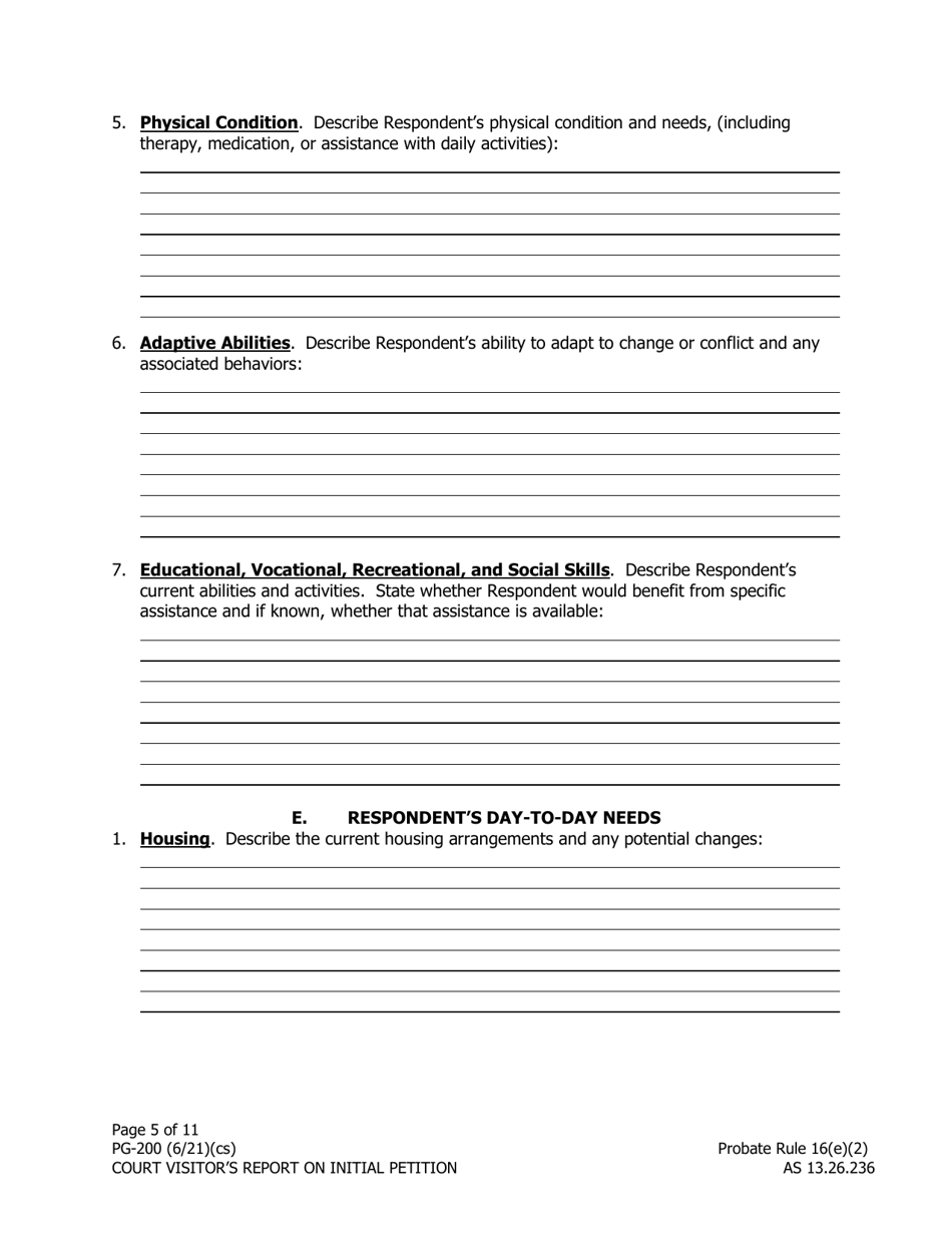 Form PG-200 Court Visitors Report on Initial Petition - Alaska, Page 5