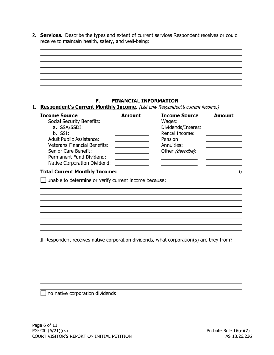 Form PG-200 Court Visitors Report on Initial Petition - Alaska, Page 6