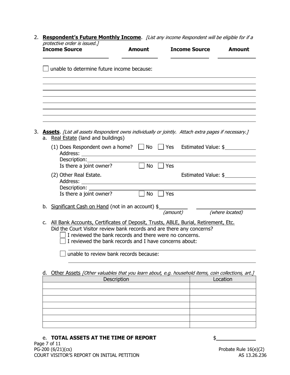 Form PG-200 Court Visitors Report on Initial Petition - Alaska, Page 7