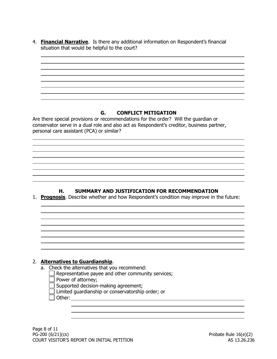 Form PG-200 Court Visitors Report on Initial Petition - Alaska, Page 8