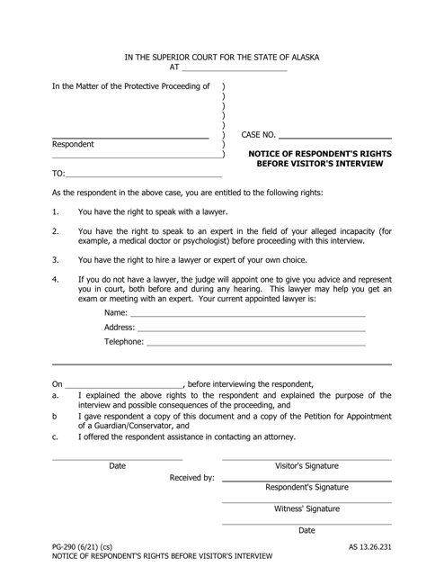Form PG-290 Notice of Respondent's Rights Before Visitor's Interview - Alaska