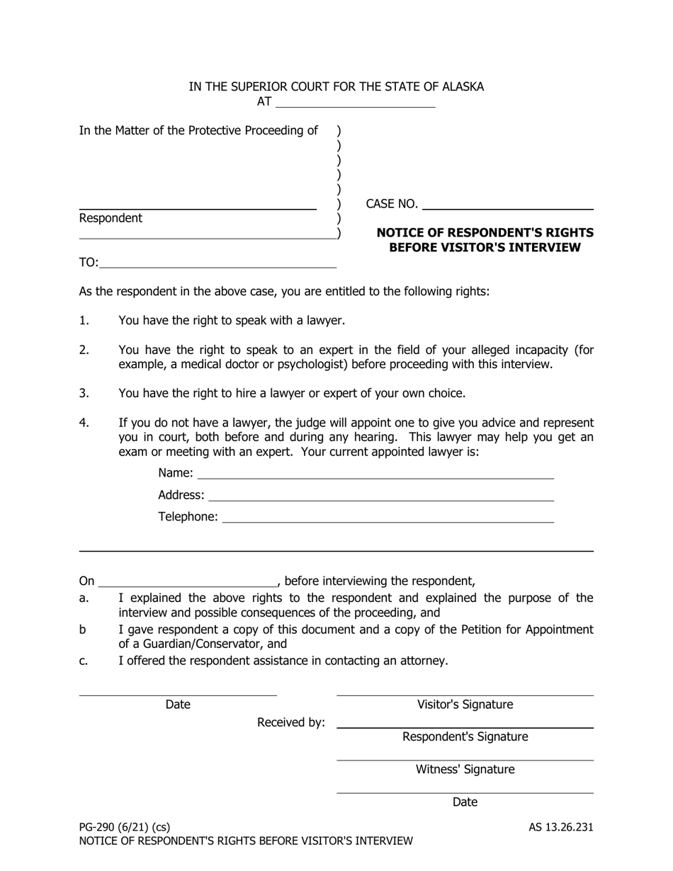 Form PG-290 Notice of Respondents Rights Before Visitors Interview - Alaska, Page 1