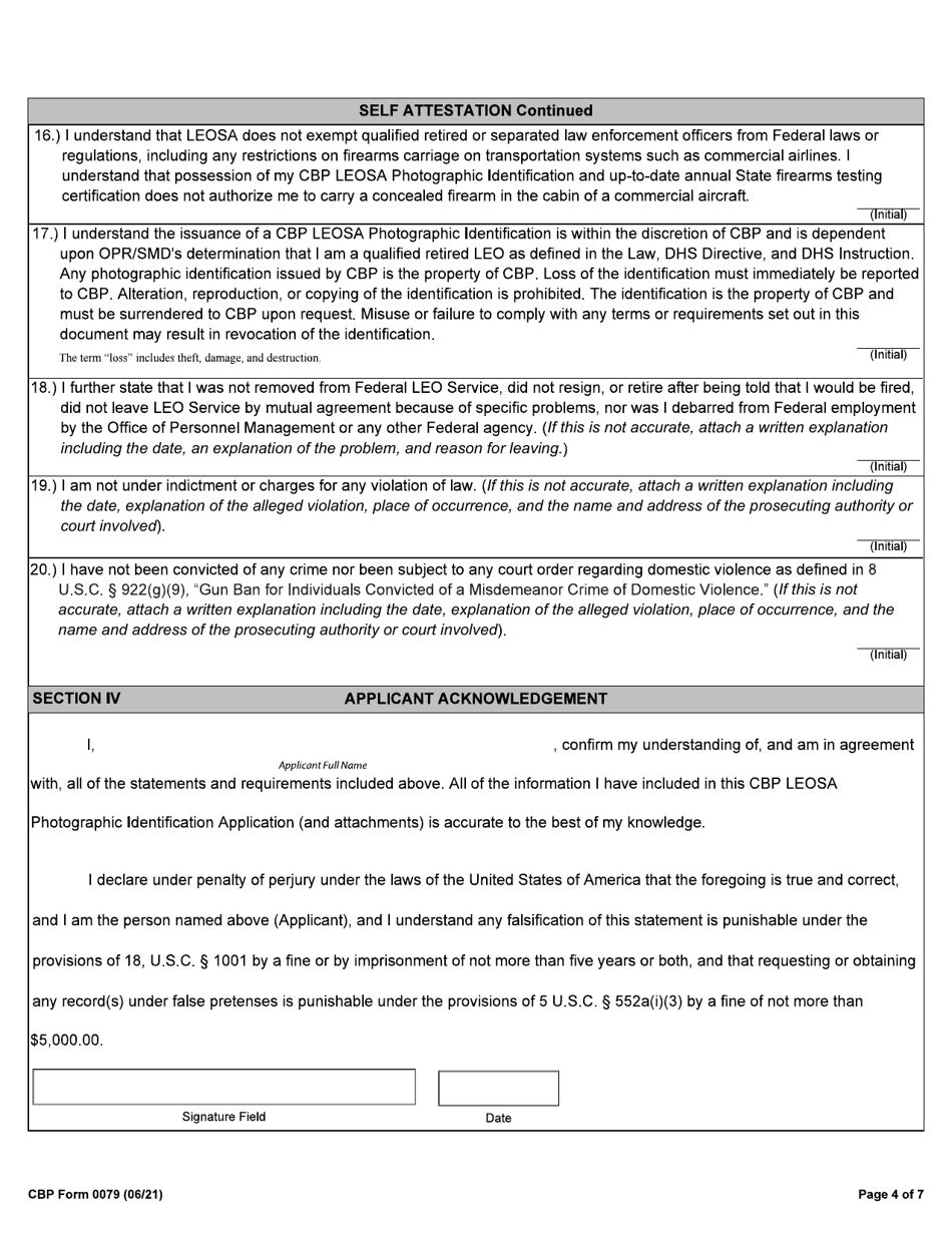 CBP Form 0079 Law Enforcement Officers Safety Act (Leosa) Application, Page 4