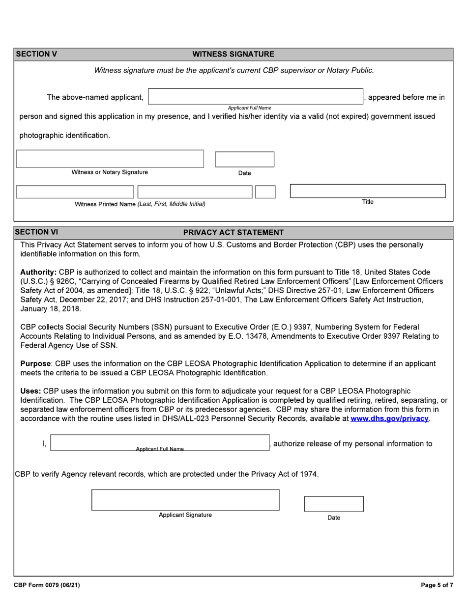 CBP Form 0079 Law Enforcement Officers Safety Act (Leosa) Application, Page 5