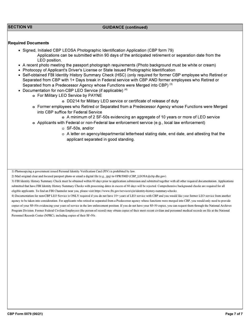 CBP Form 0079 Law Enforcement Officers Safety Act (Leosa) Application, Page 7