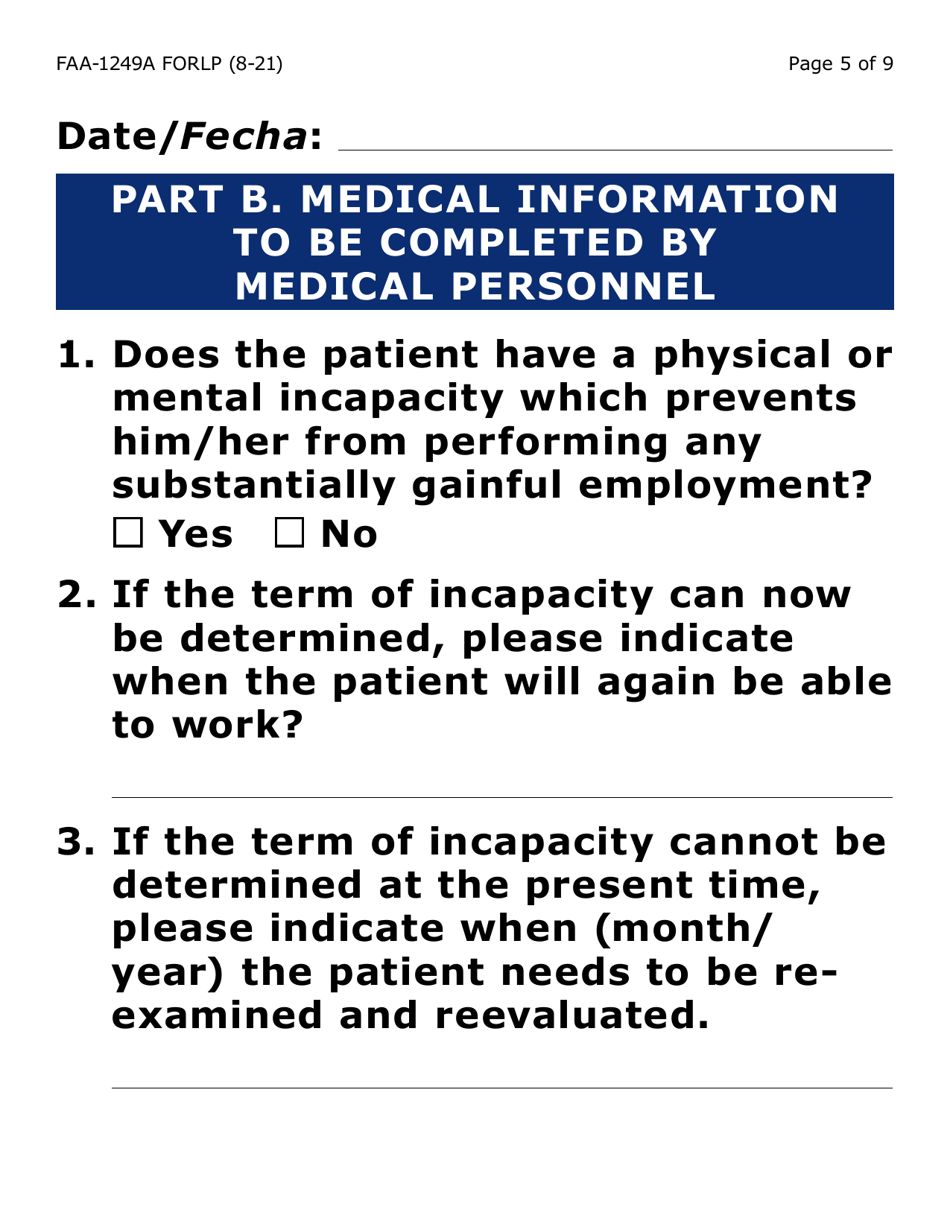 Form FAA-1249A-LP Verification of Disability (Large Print) - Arizona (English / Spanish), Page 5