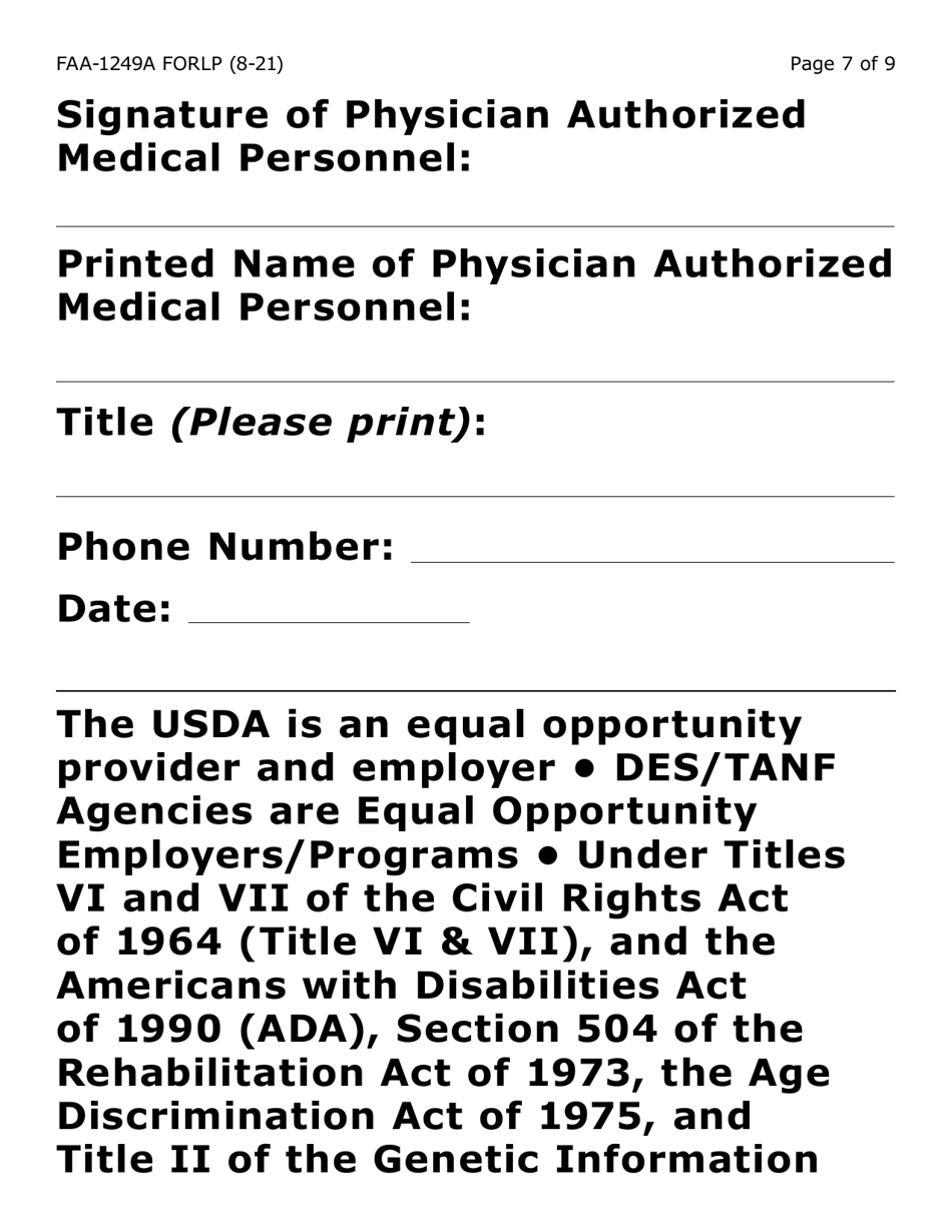 Form FAA-1249A-LP Verification of Disability (Large Print) - Arizona (English / Spanish), Page 7
