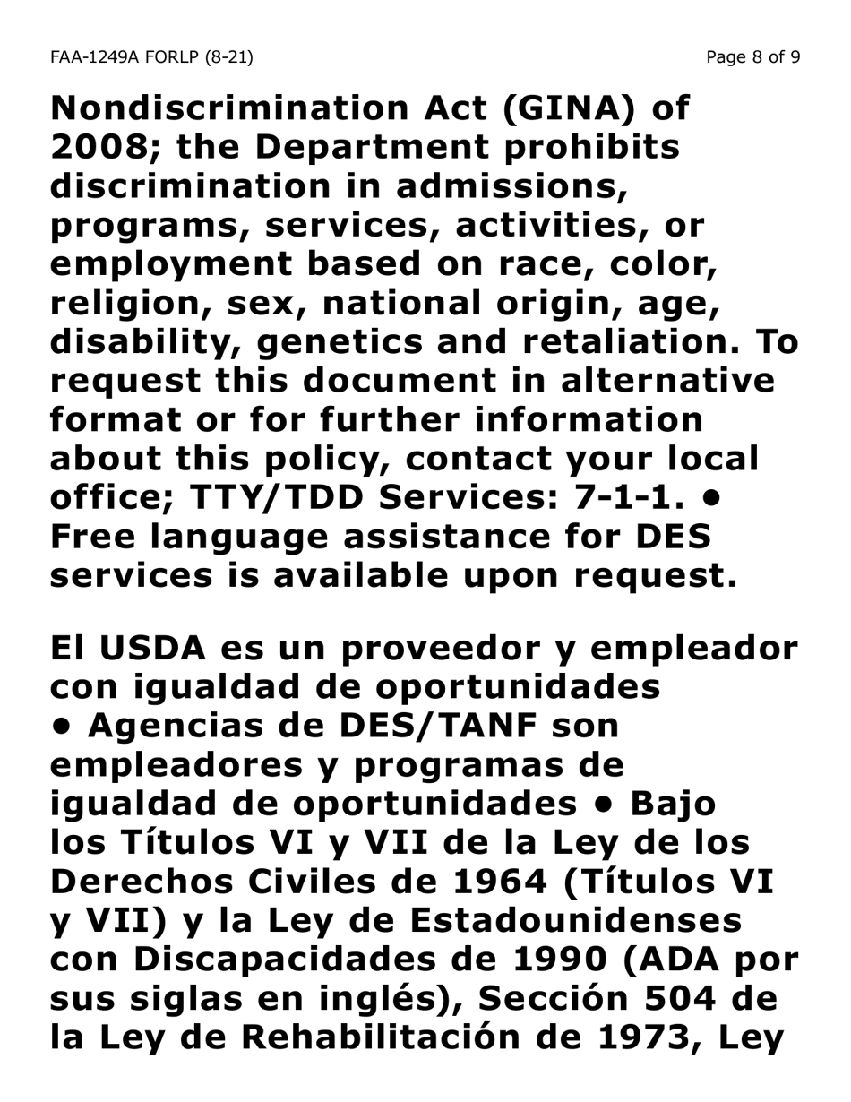 Form FAA-1249A-LP Verification of Disability (Large Print) - Arizona (English / Spanish), Page 8