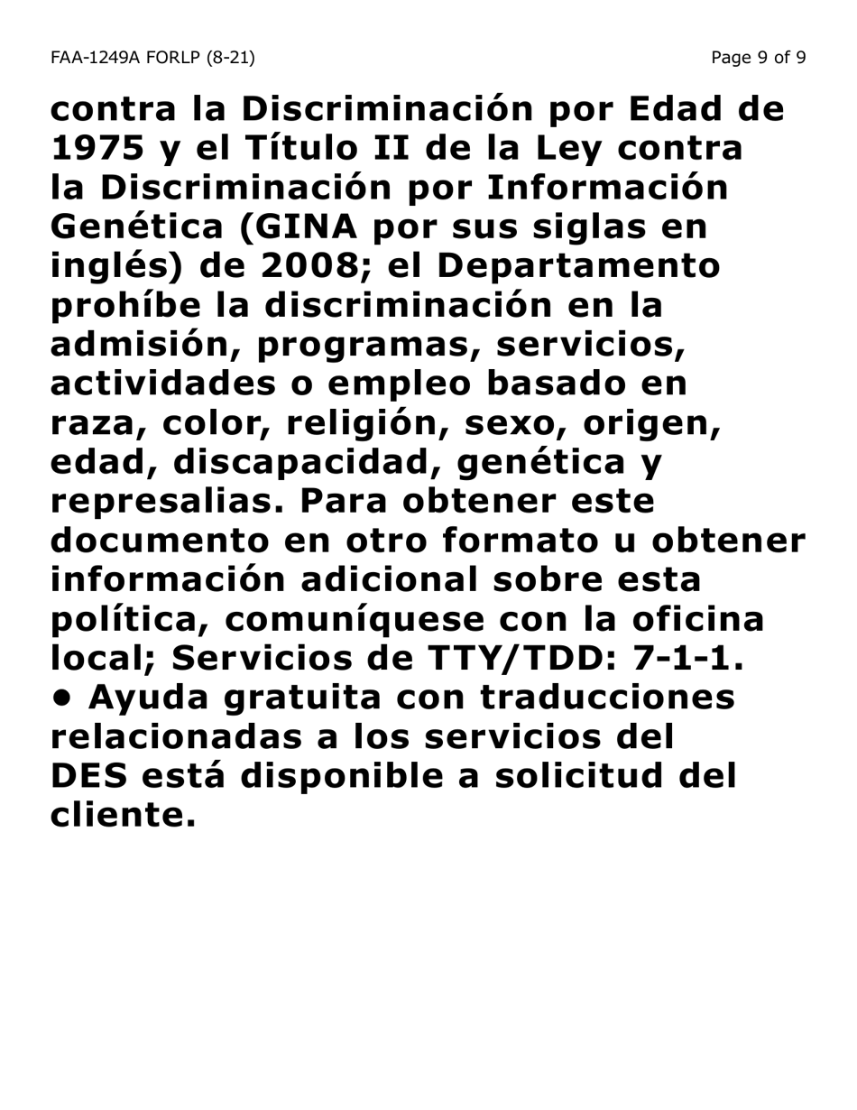 Form FAA-1249A-LP Verification of Disability (Large Print) - Arizona (English / Spanish), Page 9