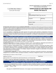 Form FAA-1533A FORFF Verification of Unfitness for Work for Adults - Arizona (English/Spanish)