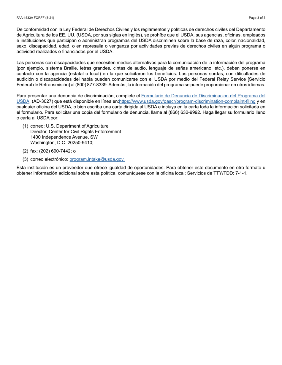 Form FAA-1533A FORFF Verification of Unfitness for Work for Adults - Arizona (English / Spanish), Page 3