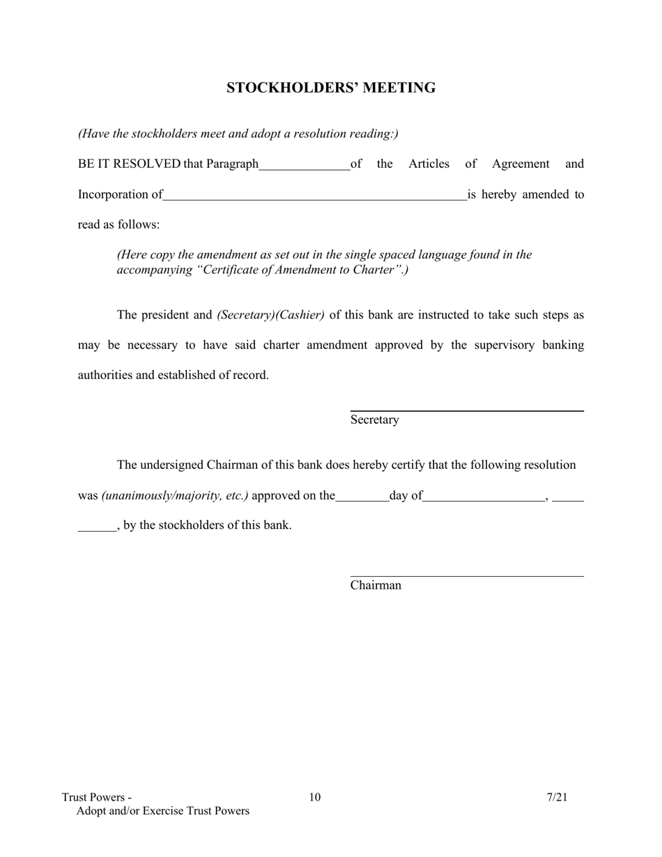 Application to Adopt and / or Exercise Trust Powers - Arkansas, Page 10