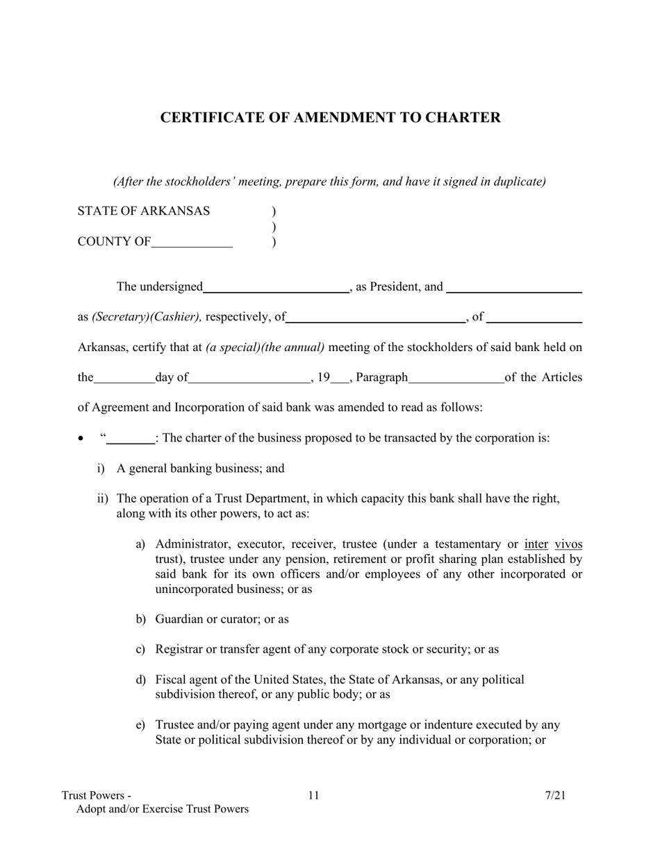 Arkansas Application to Adopt and/or Exercise Trust Powers Download