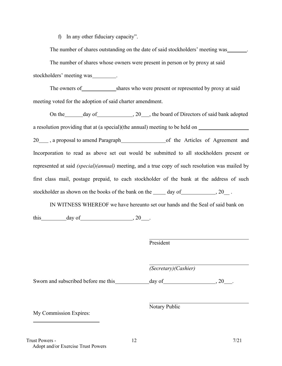 Application to Adopt and / or Exercise Trust Powers - Arkansas, Page 12
