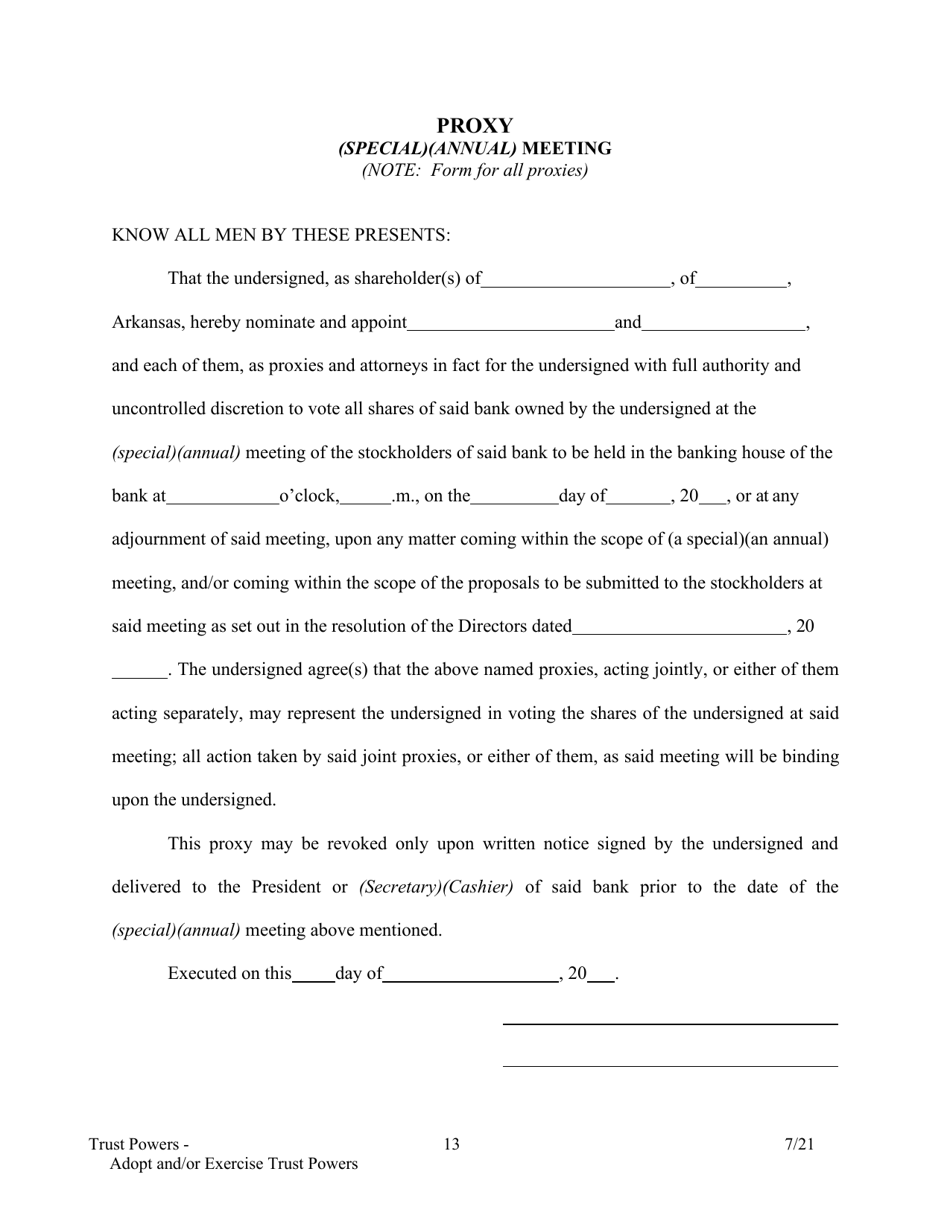 Application to Adopt and / or Exercise Trust Powers - Arkansas, Page 13