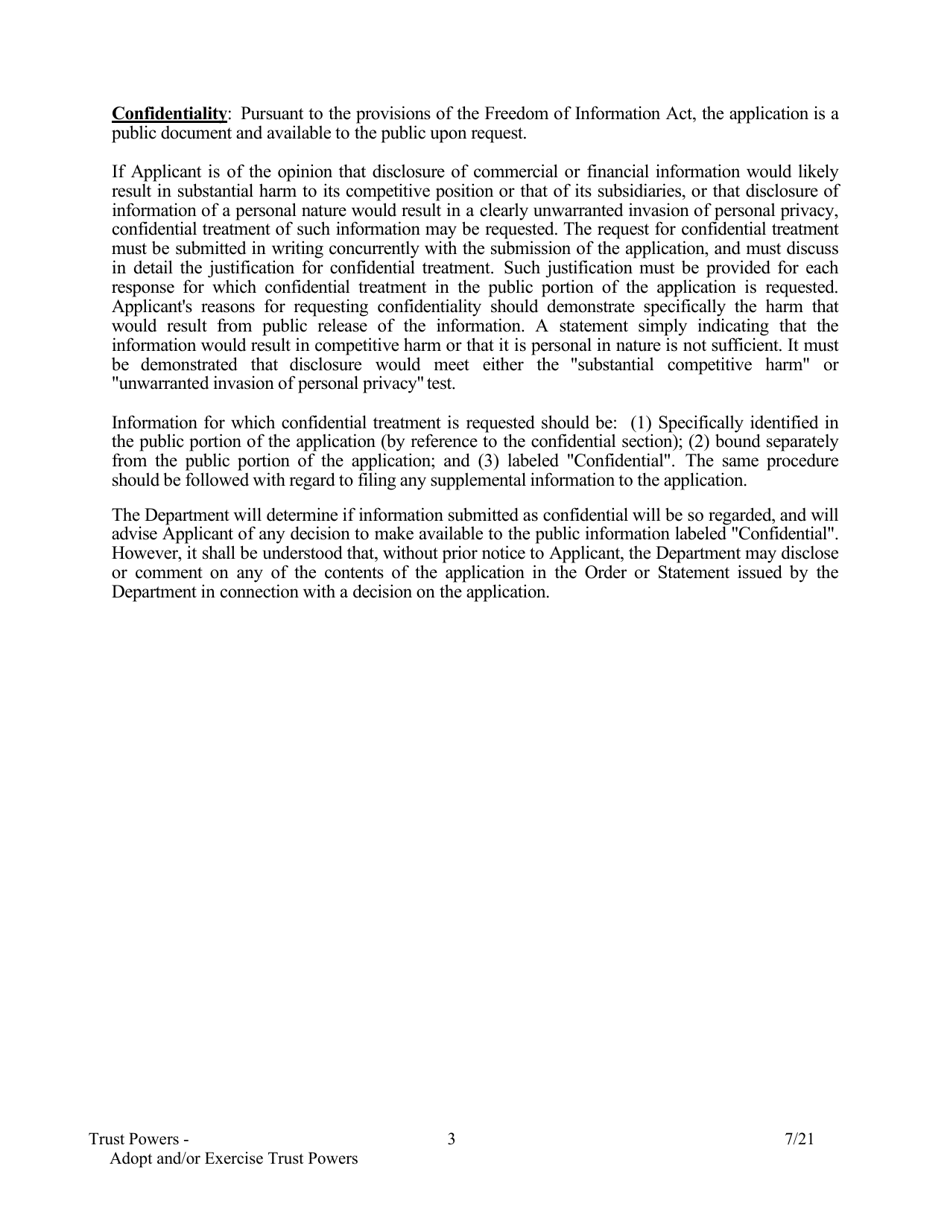 Application to Adopt and / or Exercise Trust Powers - Arkansas, Page 3