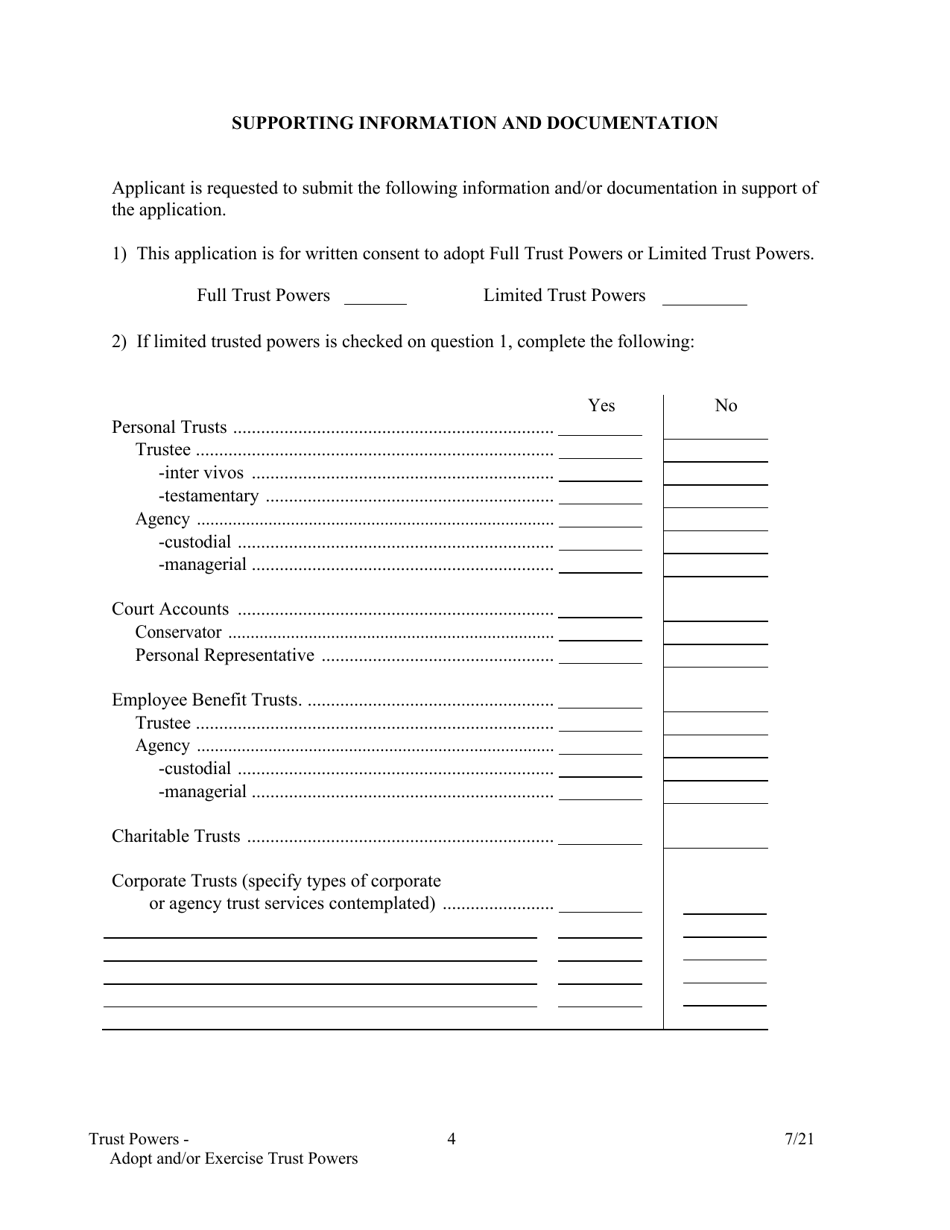 Application to Adopt and / or Exercise Trust Powers - Arkansas, Page 4