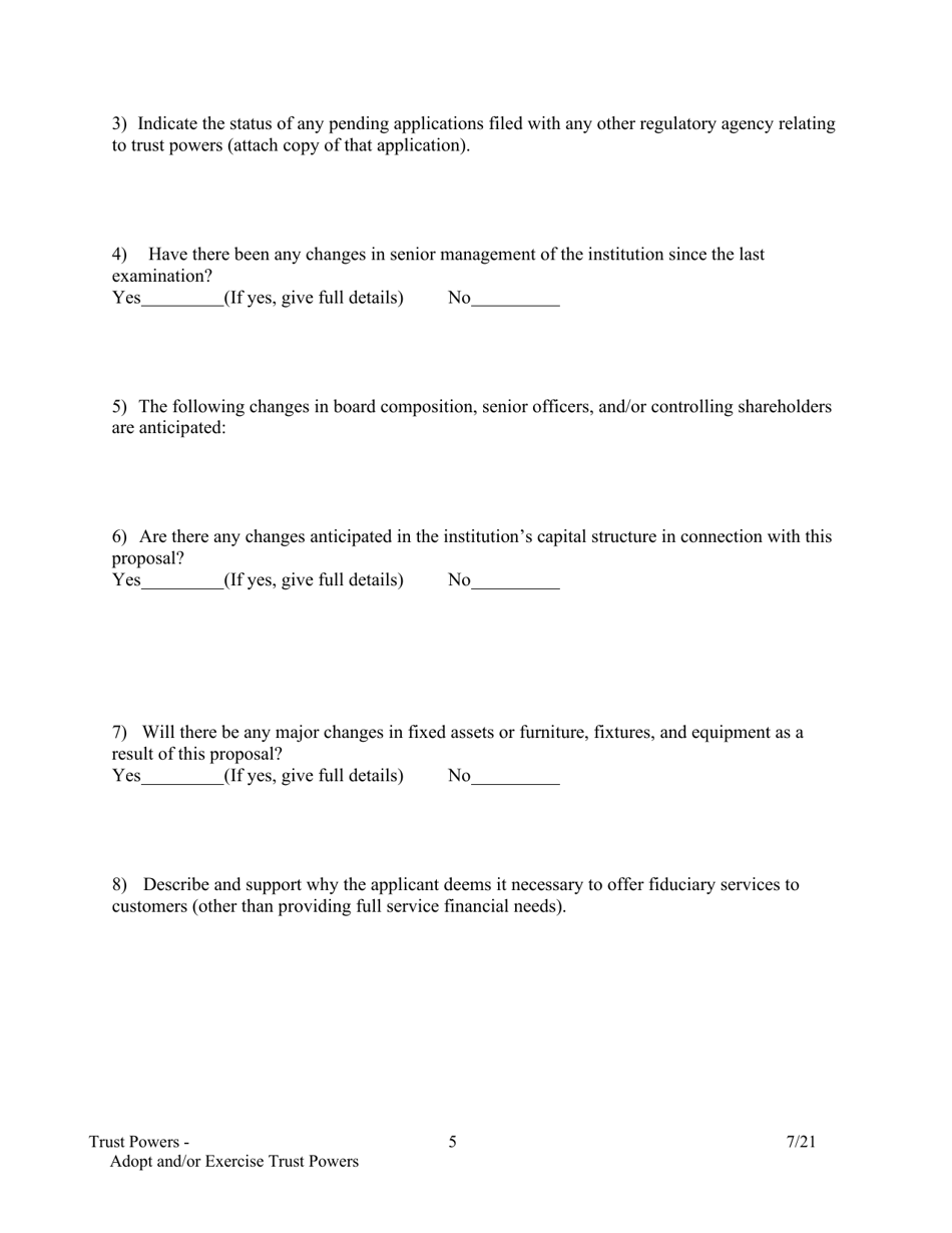 Application to Adopt and / or Exercise Trust Powers - Arkansas, Page 5