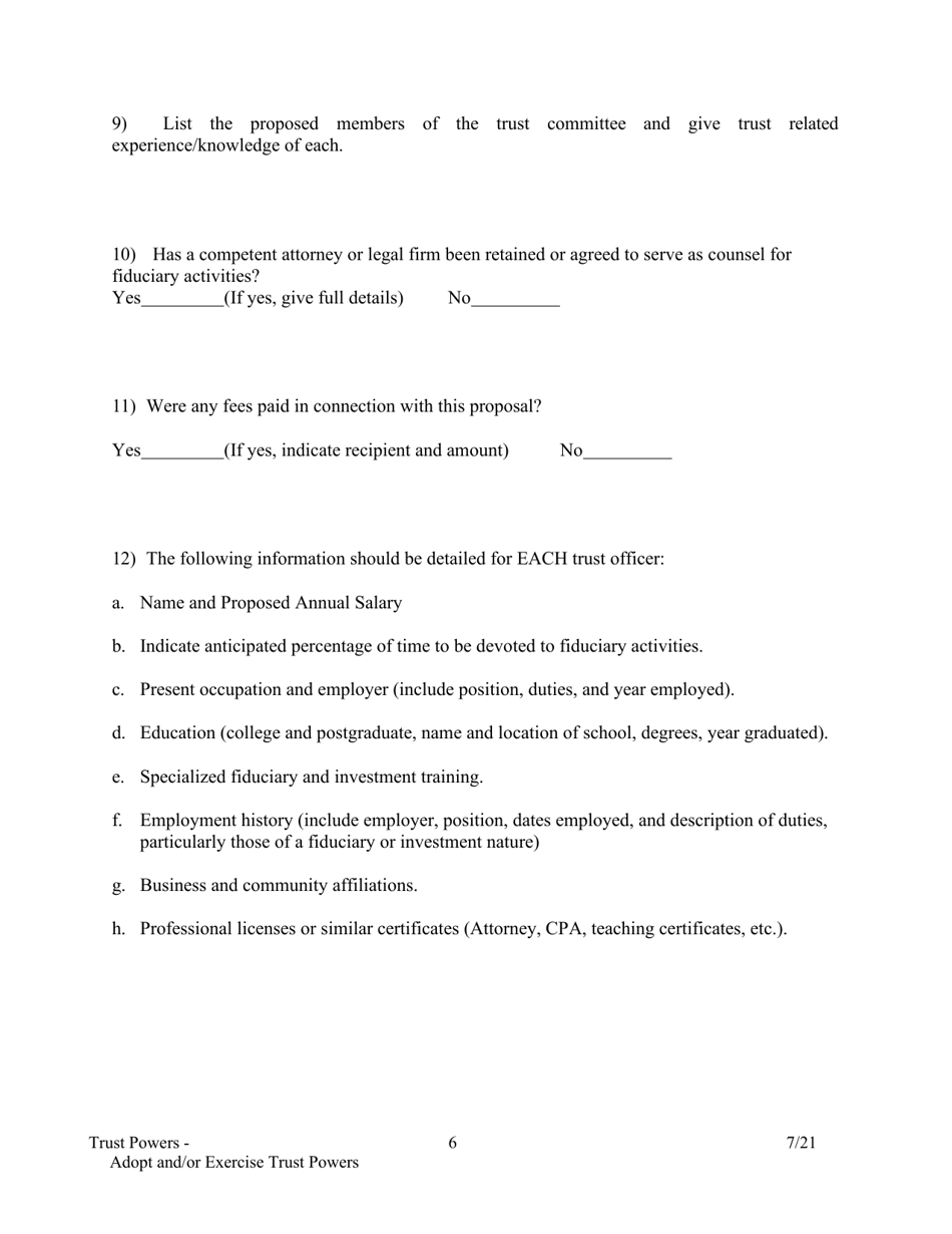 Application to Adopt and / or Exercise Trust Powers - Arkansas, Page 6