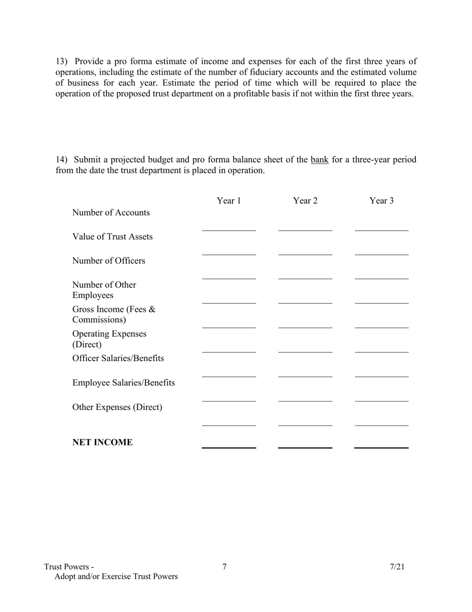 Application to Adopt and / or Exercise Trust Powers - Arkansas, Page 7