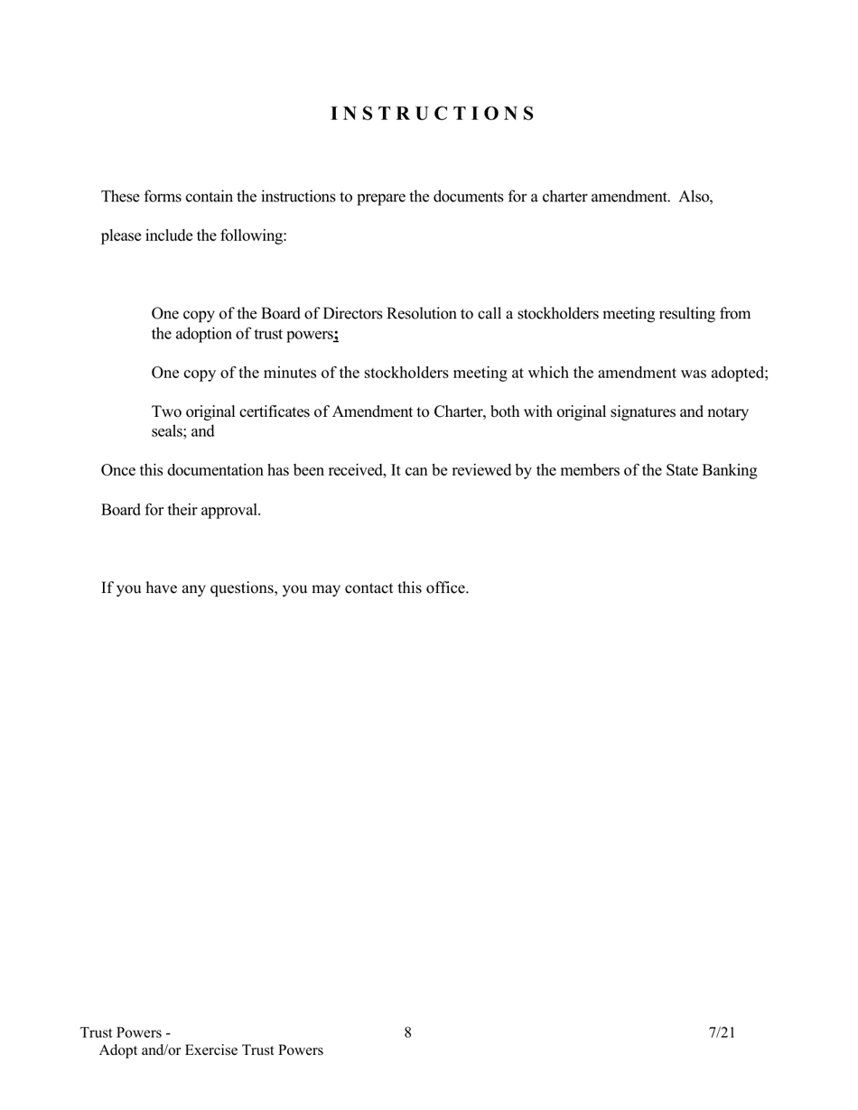 Application to Adopt and / or Exercise Trust Powers - Arkansas, Page 8