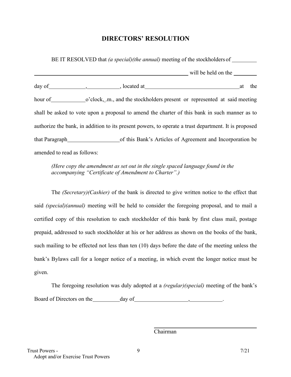 Application to Adopt and / or Exercise Trust Powers - Arkansas, Page 9