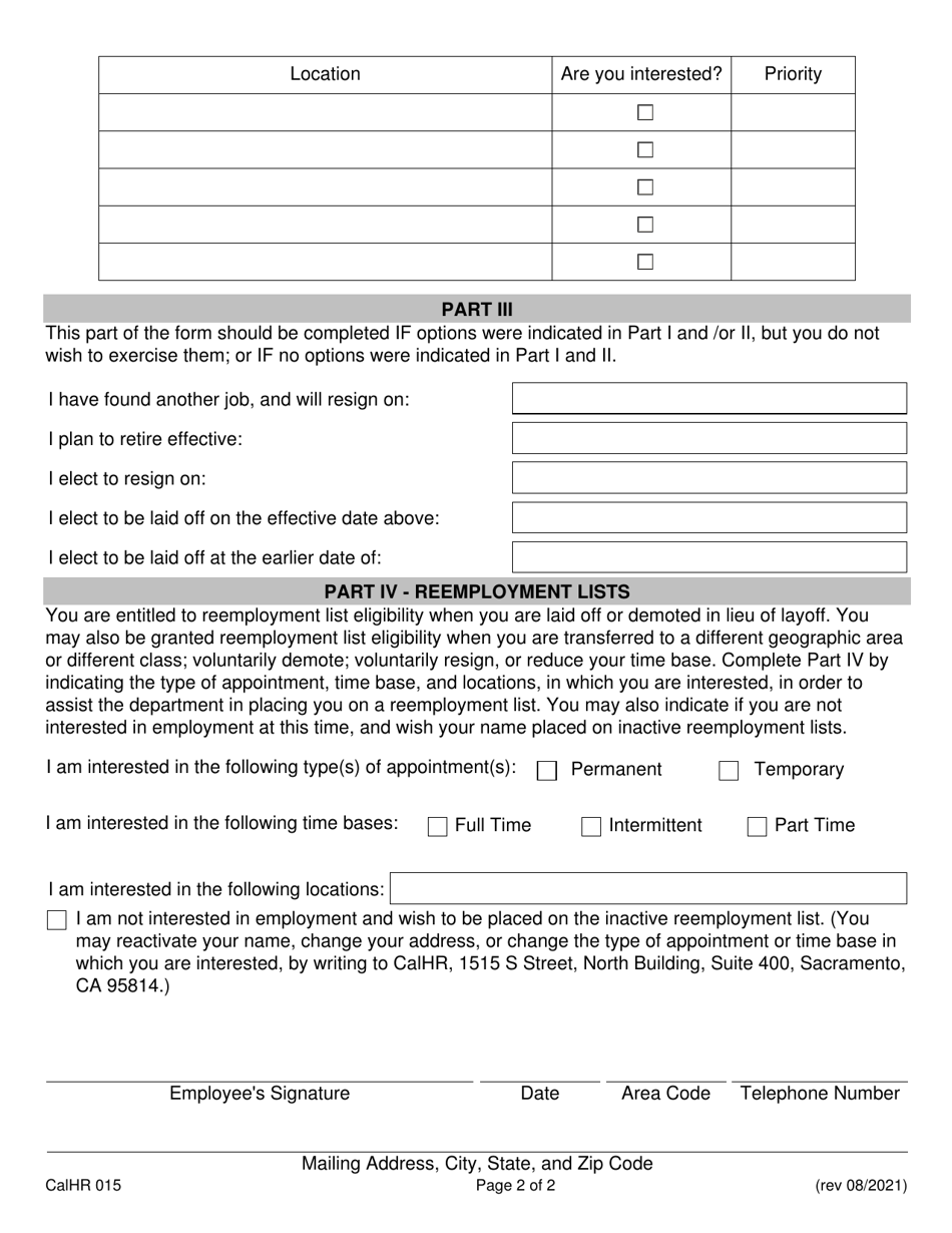 Form CALHR015 Download Fillable PDF Or Fill Online Notice Of