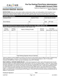 Document preview: Form CALHR681 Pre-tax Parking/Third-Party Administrator/Reimbursable Account Claim - California