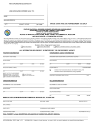 Document preview: Form HCD433A Notice of Manufactured Home, Mobilehome, or Commercial Modular Installation on a Foundation System - California