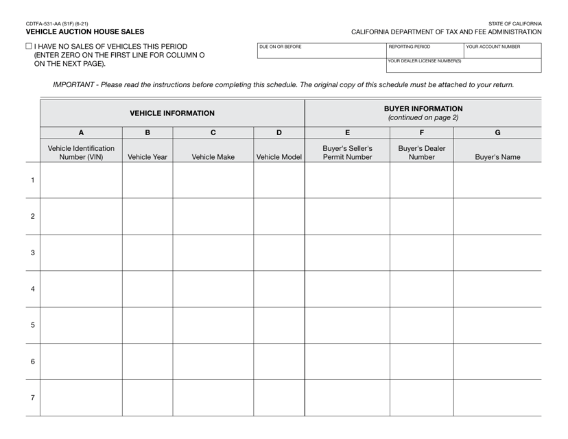 Form CDTFA-531-AA  Printable Pdf